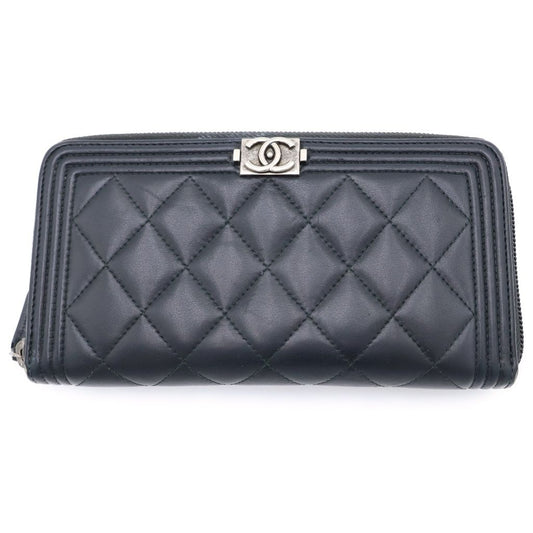 Chanel Zip Around Wallet Lambskin Silver