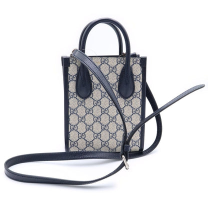 Gucci Interlocking 2-Way Mini Tote Shoulder Bag Navy Leather Silver — view 2