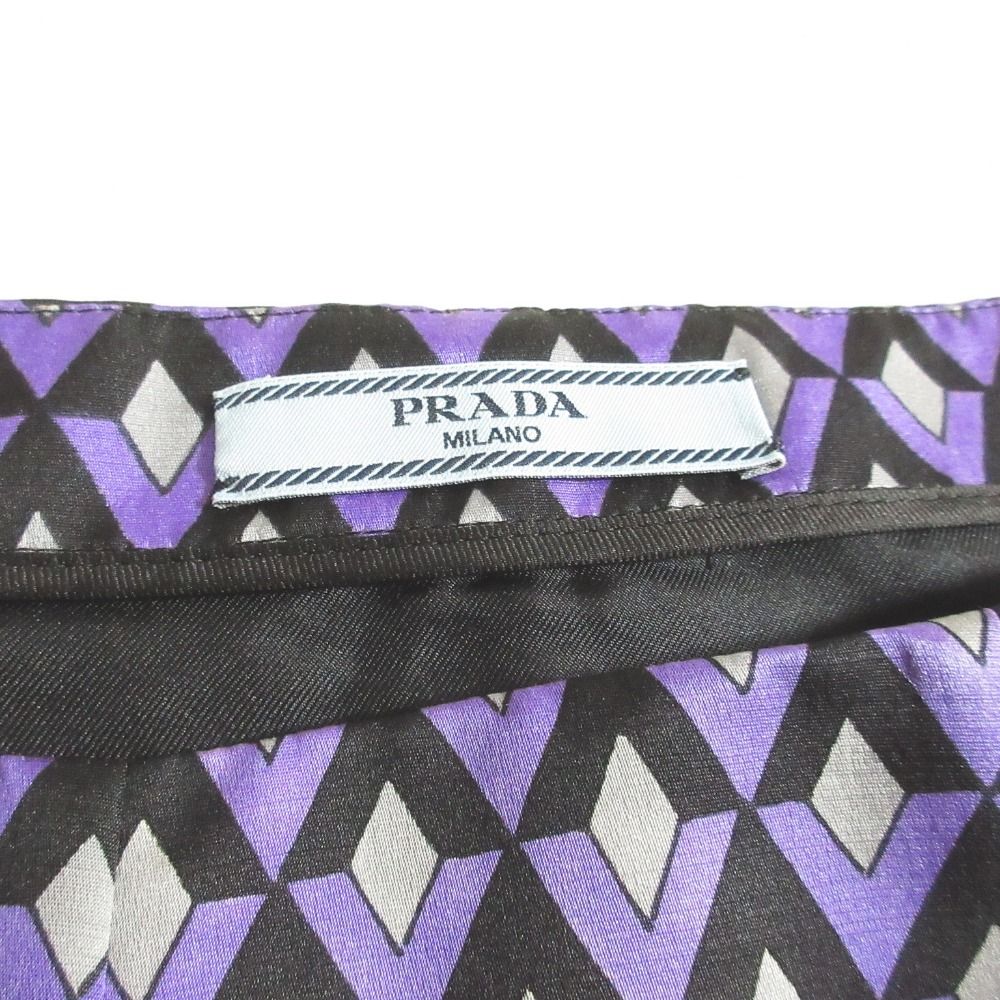 Prada Geometric Pattern Silk Blend Flare Skirt 38 Purple Black — view 4