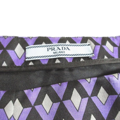 Prada Geometric Pattern Silk Blend Flare Skirt 38 Purple Black — view 4