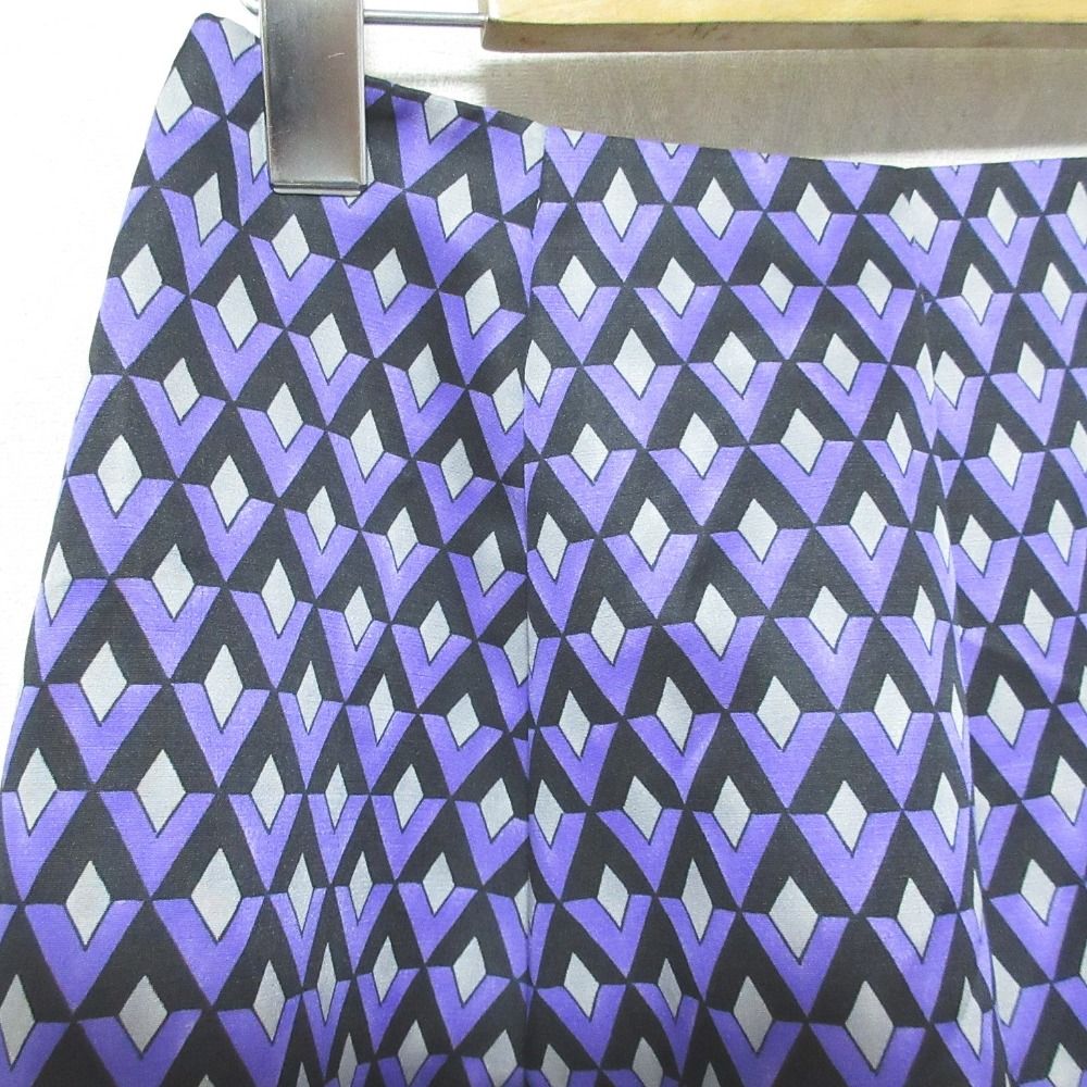 Prada Geometric Pattern Silk Blend Flare Skirt 38 Purple Black — view 3