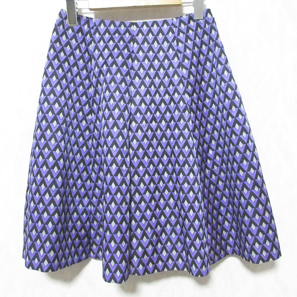Prada Geometric Pattern Silk Blend Flare Skirt 38 Purple Black