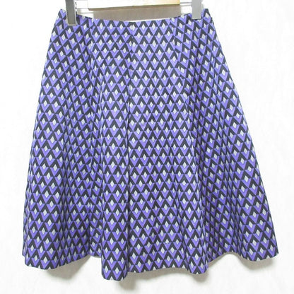 Prada Geometric Pattern Silk Blend Flare Skirt 38 Purple Black