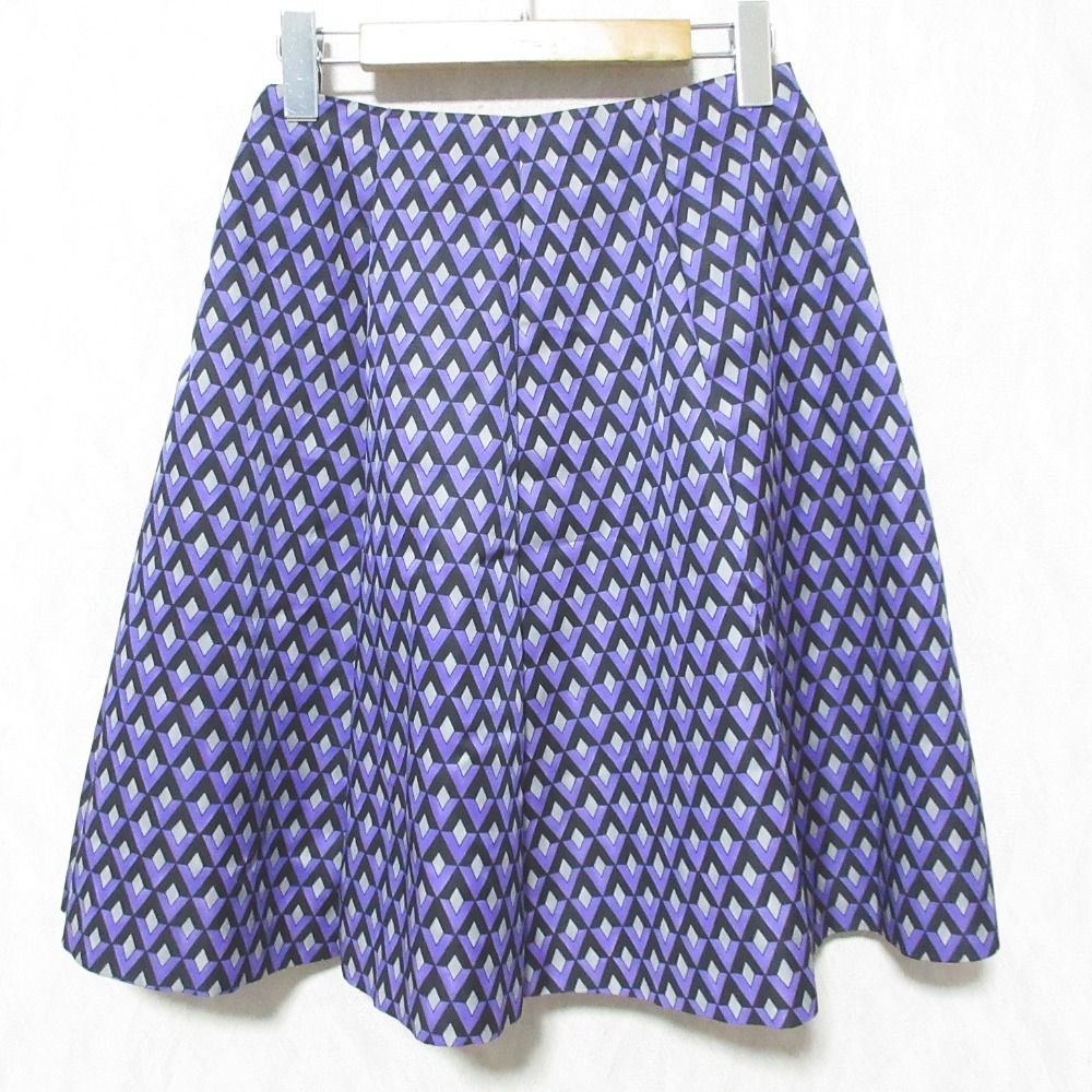 Prada Geometric Pattern Silk Blend Flare Skirt 38 Purple Black — view 2
