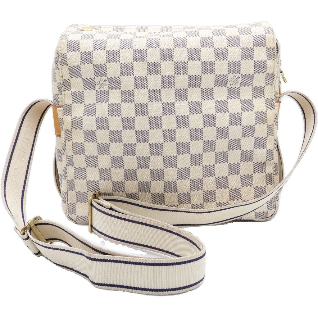 Louis Vuitton Damier Azur Naviglio Shoulder Bag White Leather Gold — view 2