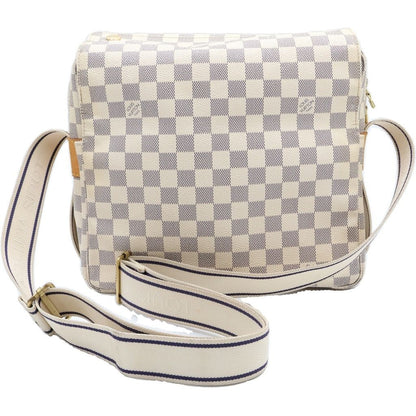 Louis Vuitton Damier Azur Naviglio Shoulder Bag White Leather Gold — view 2