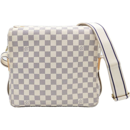 Louis Vuitton Damier Azur Naviglio Shoulder Bag White Leather Gold