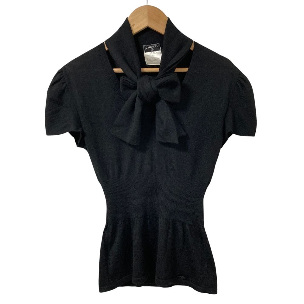 Chanel Asymmetric Cashmere Silk Blend Knit Top 34 Black Sweater
