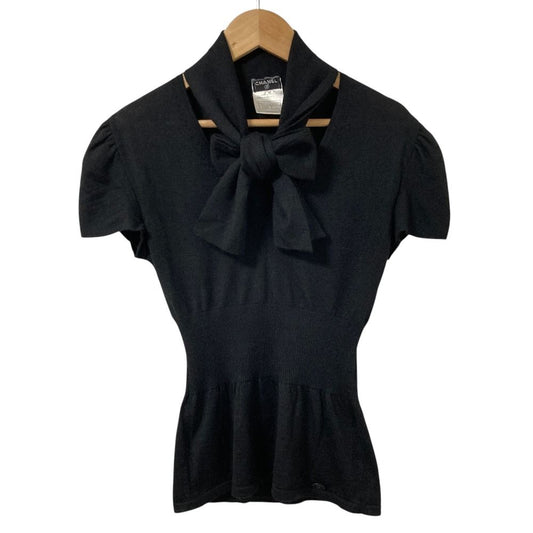 Chanel Asymmetric Cashmere Silk Blend Knit Top 34 Black Sweater