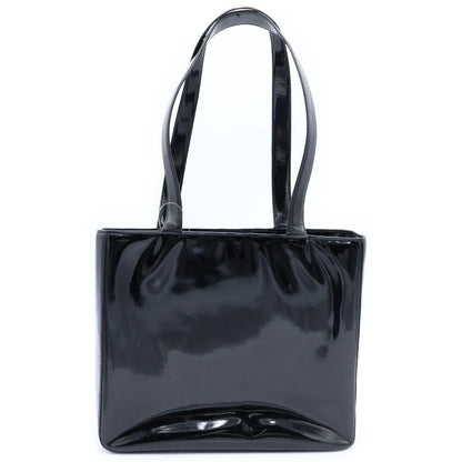Chanel Logo Handbag Mini Tote Black Patent Enamel Gold — view 2