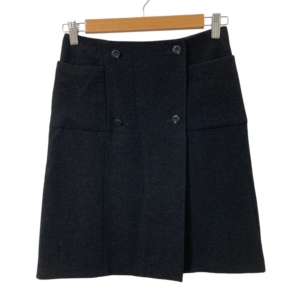 Chanel 07c CC Logo Button Tweed Skirt 34 Black
