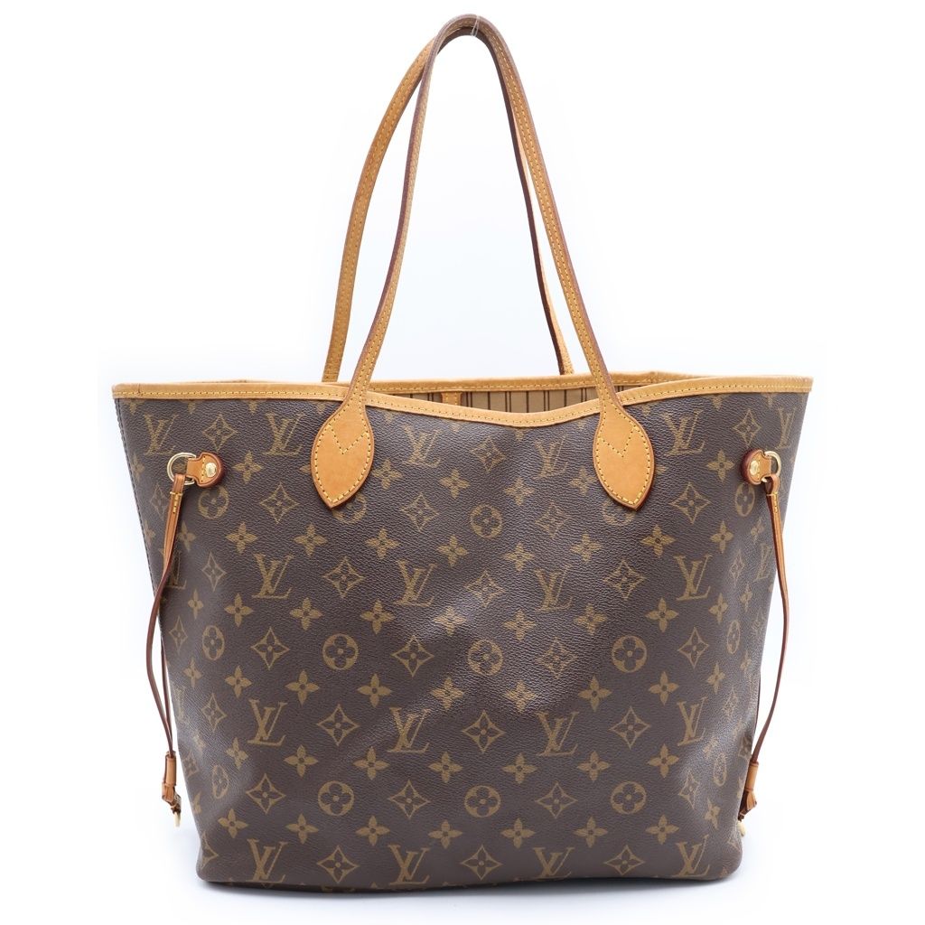 Louis Vuitton Monogram Neverfull MM Tote Brown Leather Gold