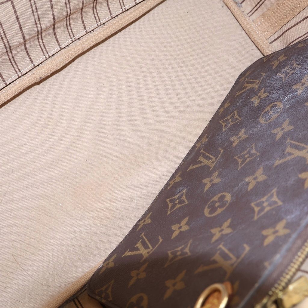 Louis Vuitton Monogram Neverfull MM Tote Brown Leather Gold — view 4