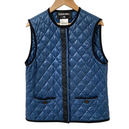 Chanel CC Logo Button Quilted Vest Gilet 38 Navy
