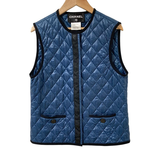 Chanel CC Logo Button Quilted Vest Gilet 38 Navy