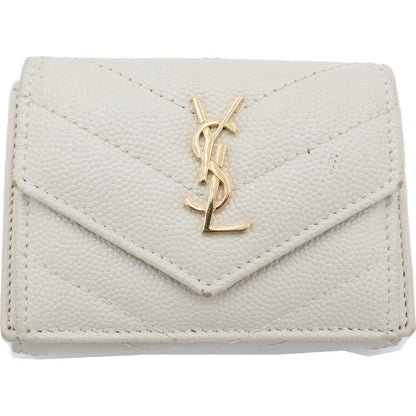 Saint Laurent Paris Trifold Wallet Compact Coin Case Ivory Leather Gold