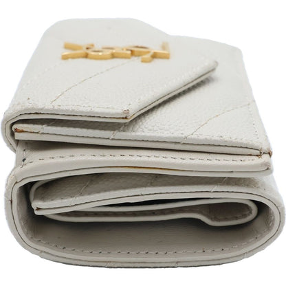Saint Laurent Paris Trifold Wallet Compact Coin Case Ivory Leather Gold — view 3