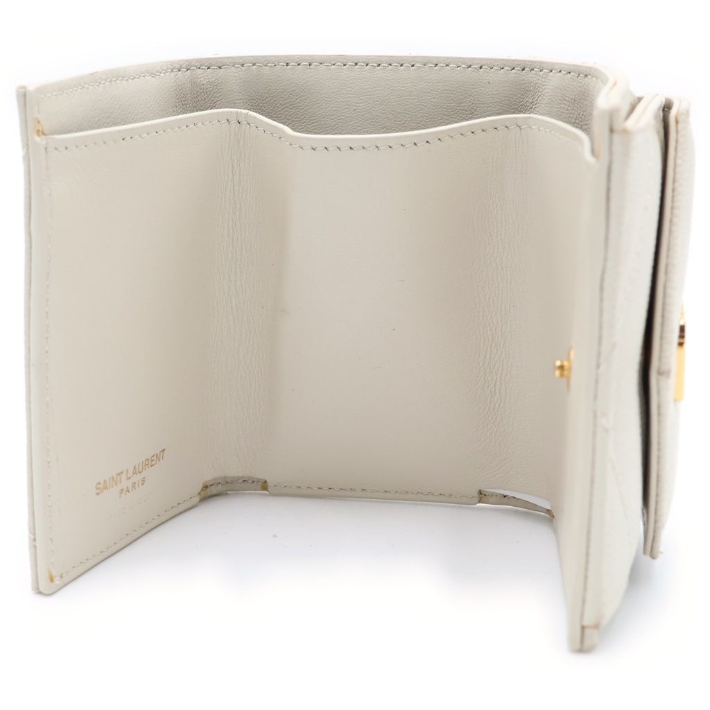Saint Laurent Paris Trifold Wallet Compact Coin Case Ivory Leather Gold — view 4