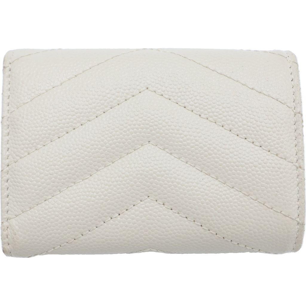 Saint Laurent Paris Trifold Wallet Compact Coin Case Ivory Leather Gold — view 2