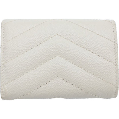 Saint Laurent Paris Trifold Wallet Compact Coin Case Ivory Leather Gold — view 2