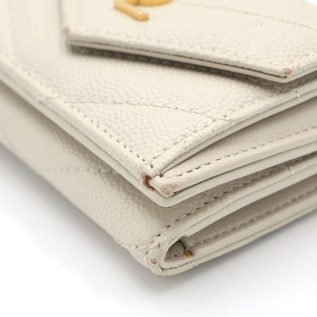 Saint Laurent Paris Trifold Wallet Compact Coin Case Ivory Leather Gold — view 5