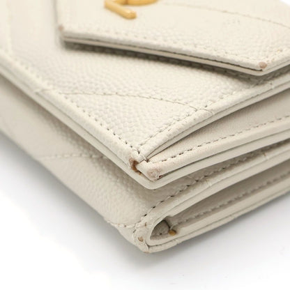 Saint Laurent Paris Trifold Wallet Compact Coin Case Ivory Leather Gold — view 5
