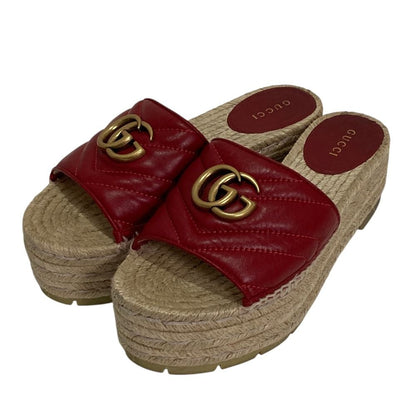 Gucci GG Marmont Leather Wedge Sole Sandals