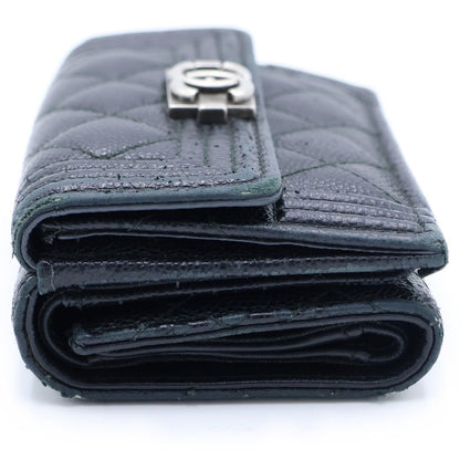 Chanel Trifold Wallet Compact Coin Case Black Caviar Leather Silver — view 3