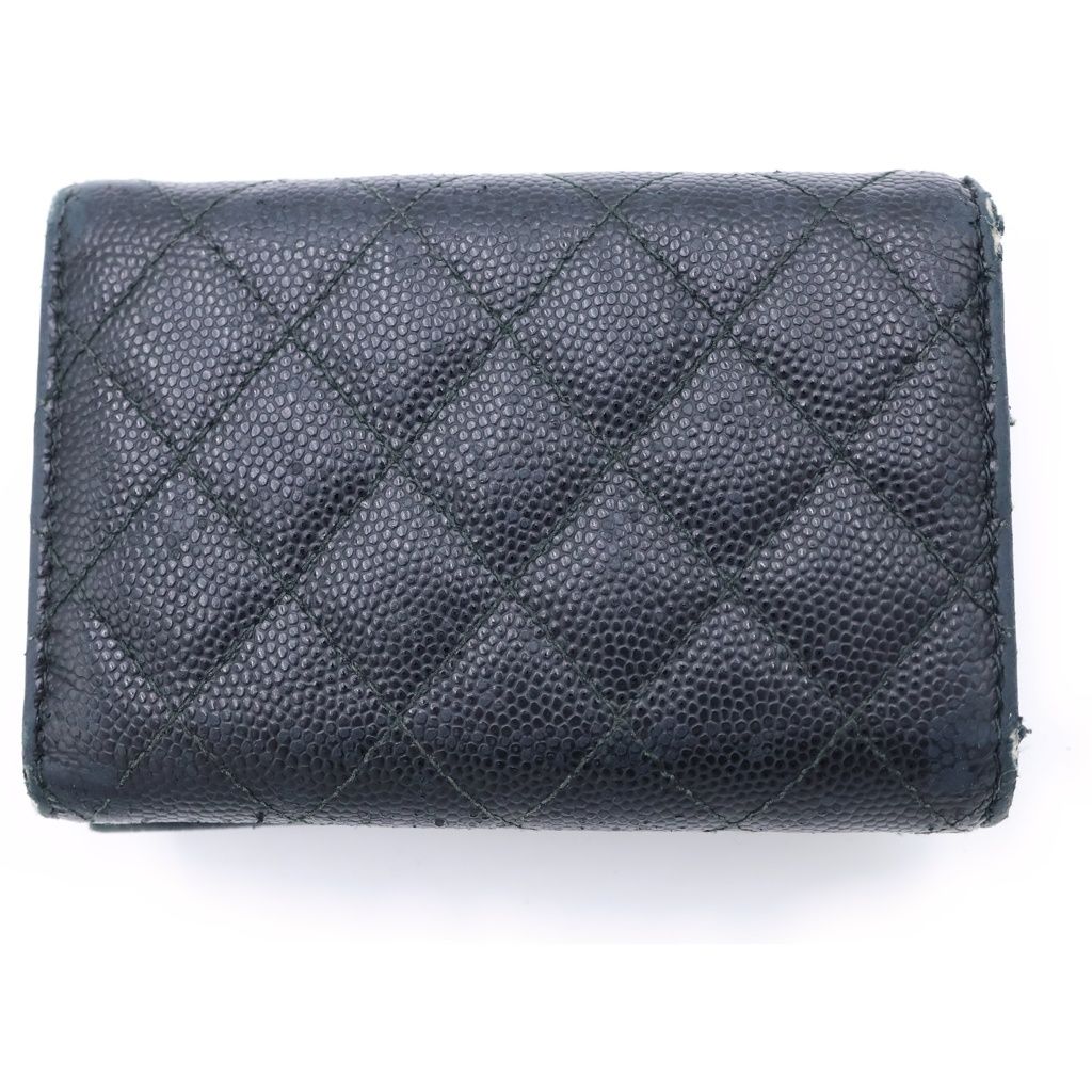 Chanel Trifold Wallet Compact Coin Case Black Caviar Leather Silver — view 2