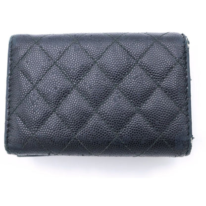 Chanel Trifold Wallet Compact Coin Case Black Caviar Leather Silver — view 2