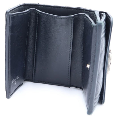 Chanel Trifold Wallet Compact Coin Case Black Caviar Leather Silver — view 4