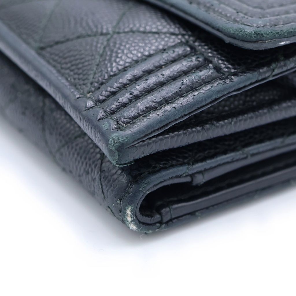 Chanel Trifold Wallet Compact Coin Case Black Caviar Leather Silver — view 6