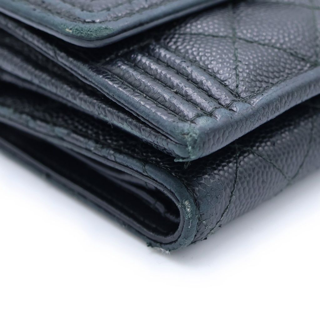 Chanel Trifold Wallet Compact Coin Case Black Caviar Leather Silver — view 5