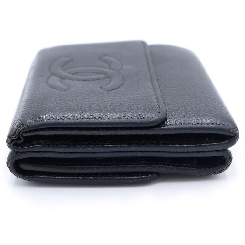 Chanel CC Logo Trifold Wallet Compact Coin Case Black Caviar Silver — view 3