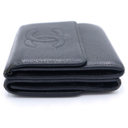 Chanel CC Logo Trifold Wallet Compact Coin Case Black Caviar Silver — view 3