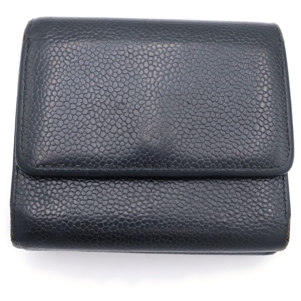 Chanel CC Logo Trifold Wallet Compact Coin Case Black Caviar Silver — view 2