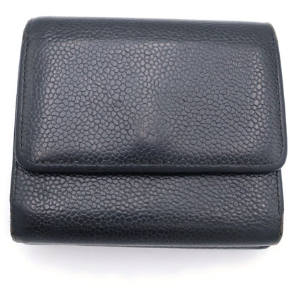 Chanel CC Logo Trifold Wallet Compact Coin Case Black Caviar Silver — view 2