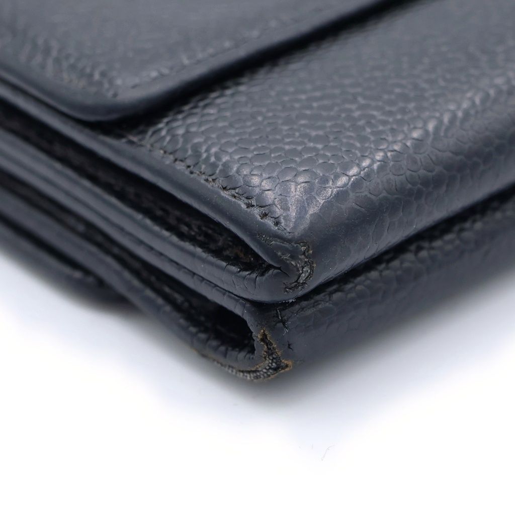 Chanel CC Logo Trifold Wallet Compact Coin Case Black Caviar Silver — view 5