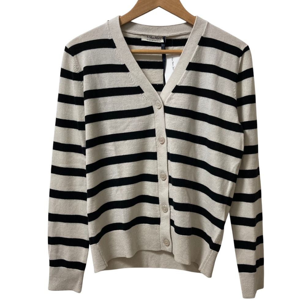 Max Mara S Smmribes Border Knit Cardigan M Beige Black