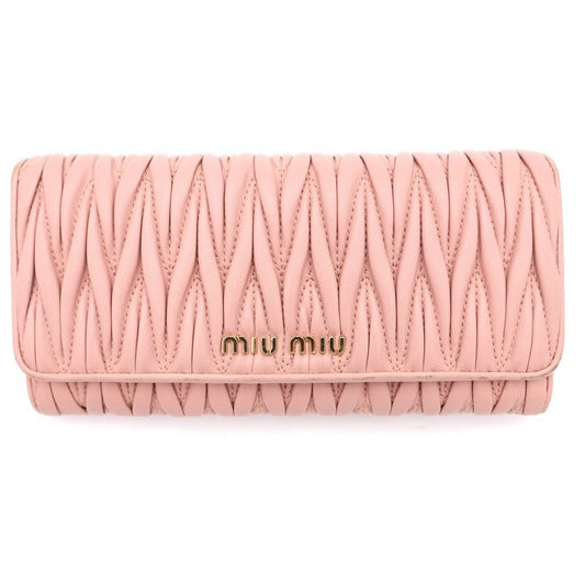 Miu Miu Matelasse Wallet Card Case Pink Leather Gold