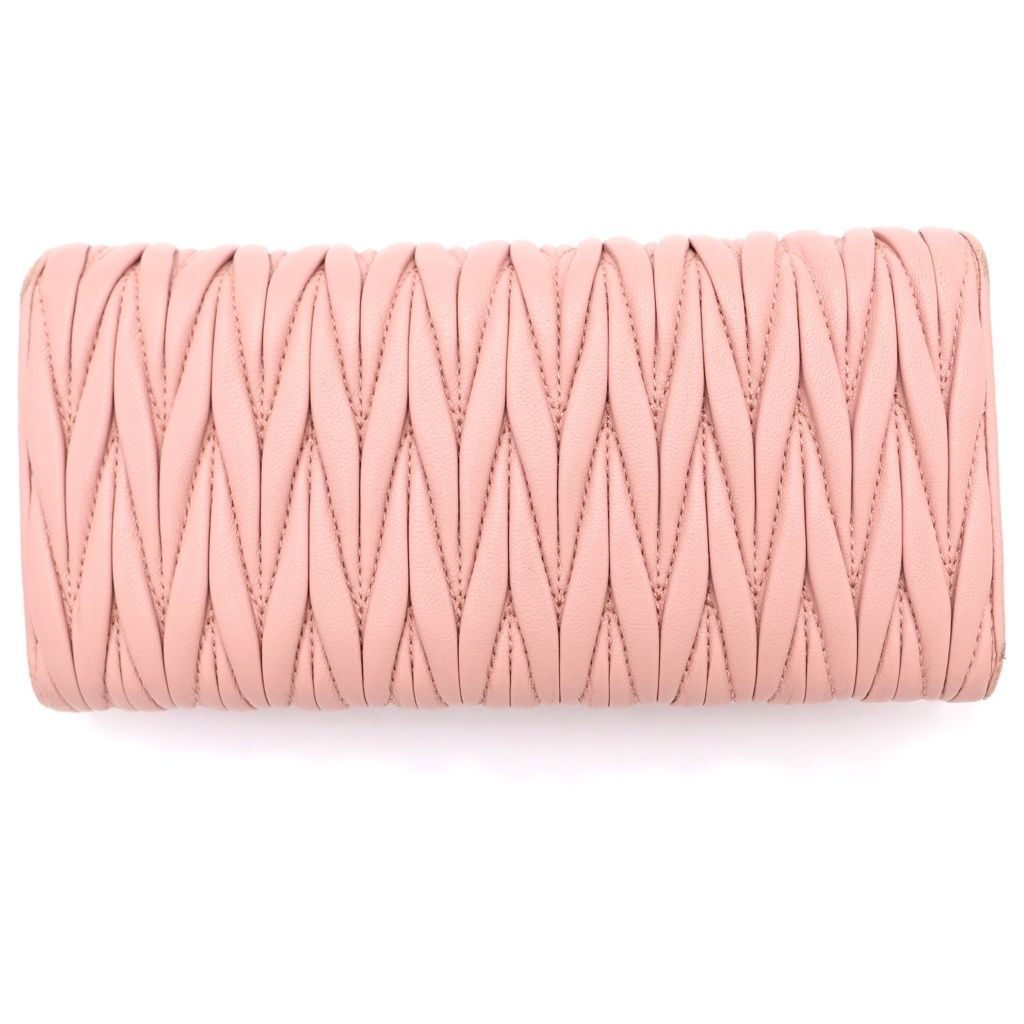 Miu Miu Matelasse Wallet Card Case Pink Leather Gold — view 2