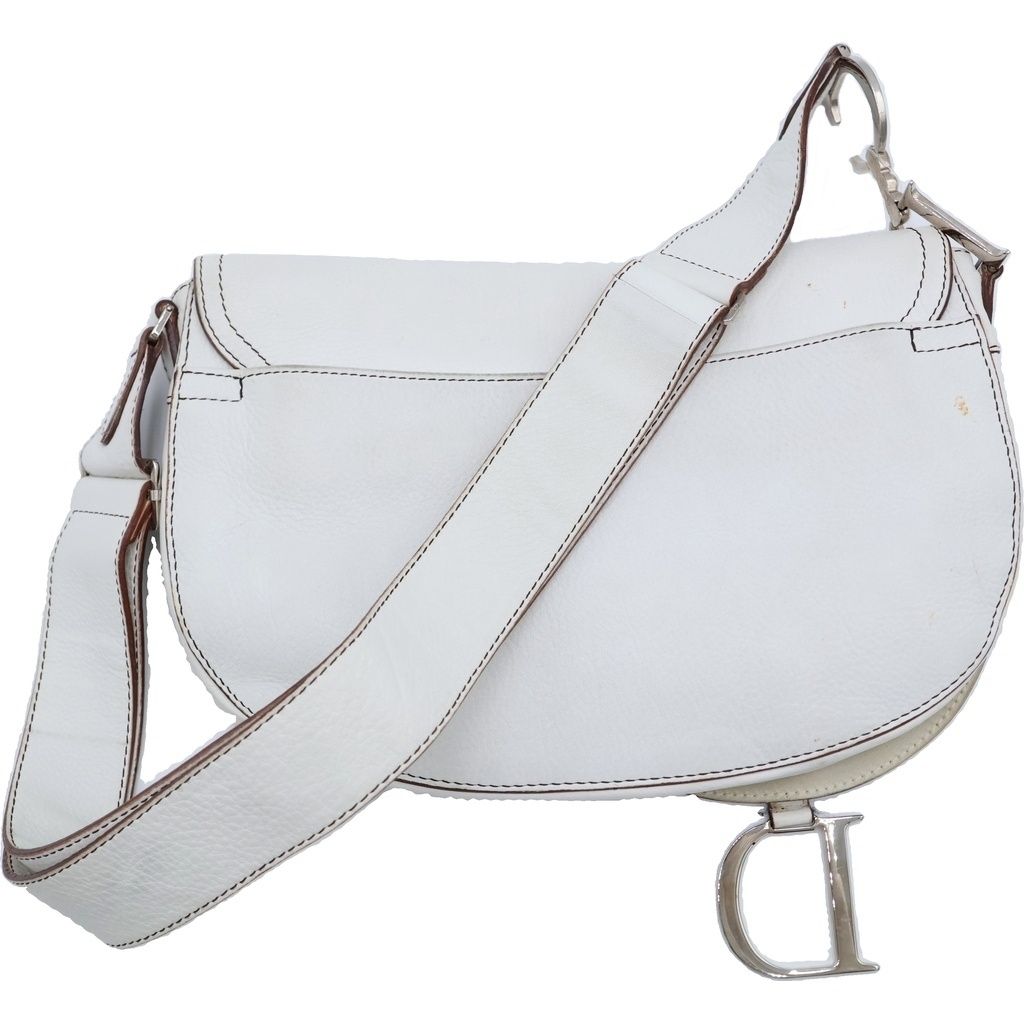 Dior Saddle Stitch Shoulder Bag White Leather Silver — view 2