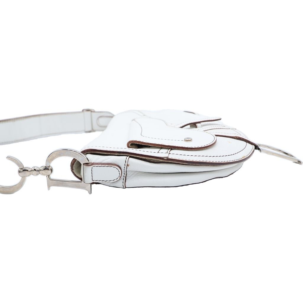 Dior Saddle Stitch Shoulder Bag White Leather Silver — view 3