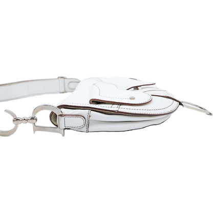 Dior Saddle Stitch Shoulder Bag White Leather Silver — view 3