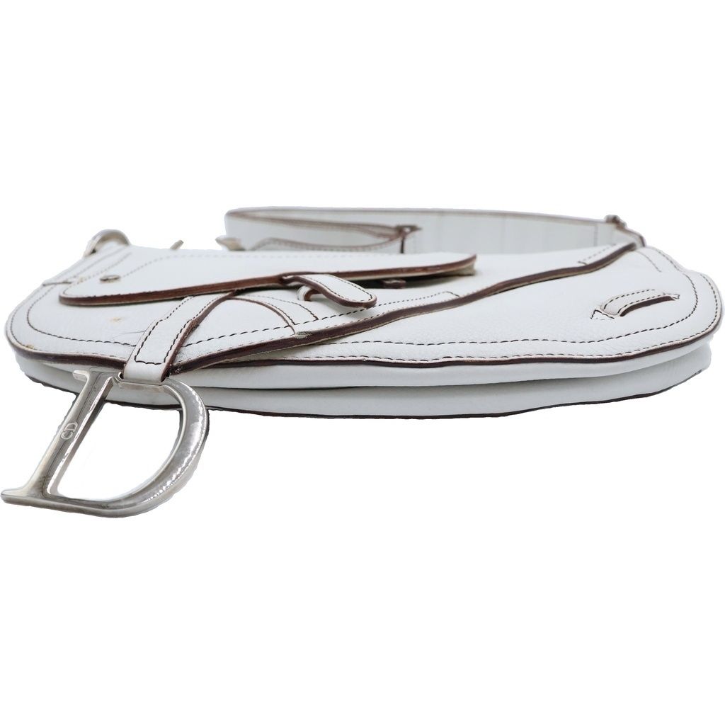 Dior Saddle Stitch Shoulder Bag White Leather Silver — view 5