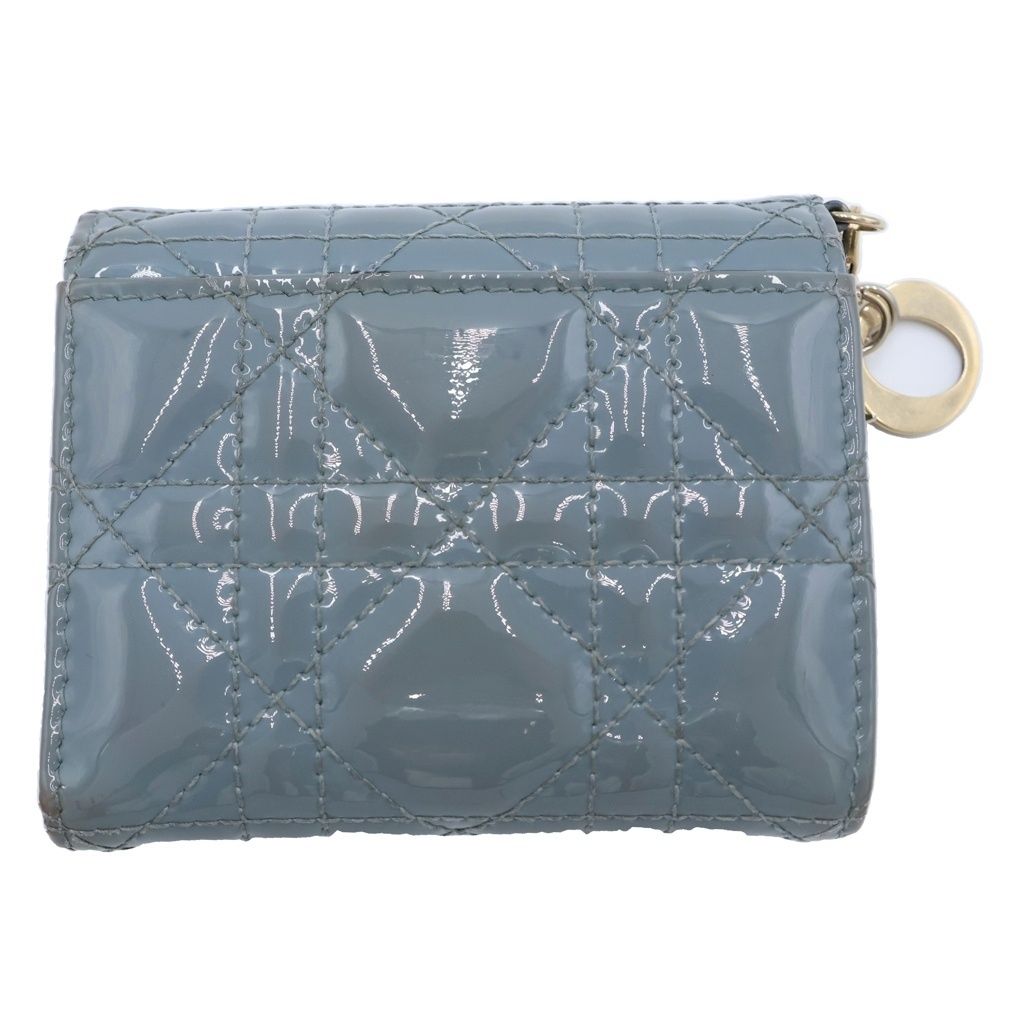 Dior Lotus Wallet Trifold Compact Coin Case Smoky Blue Cannage Patent Leather — view 2