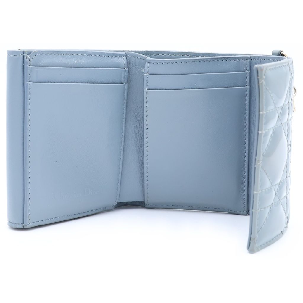 Dior Lotus Wallet Trifold Compact Coin Case Smoky Blue Cannage Patent Leather — view 4