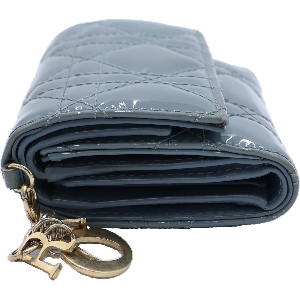 Dior Lotus Wallet Trifold Compact Coin Case Smoky Blue Cannage Patent Leather — view 3