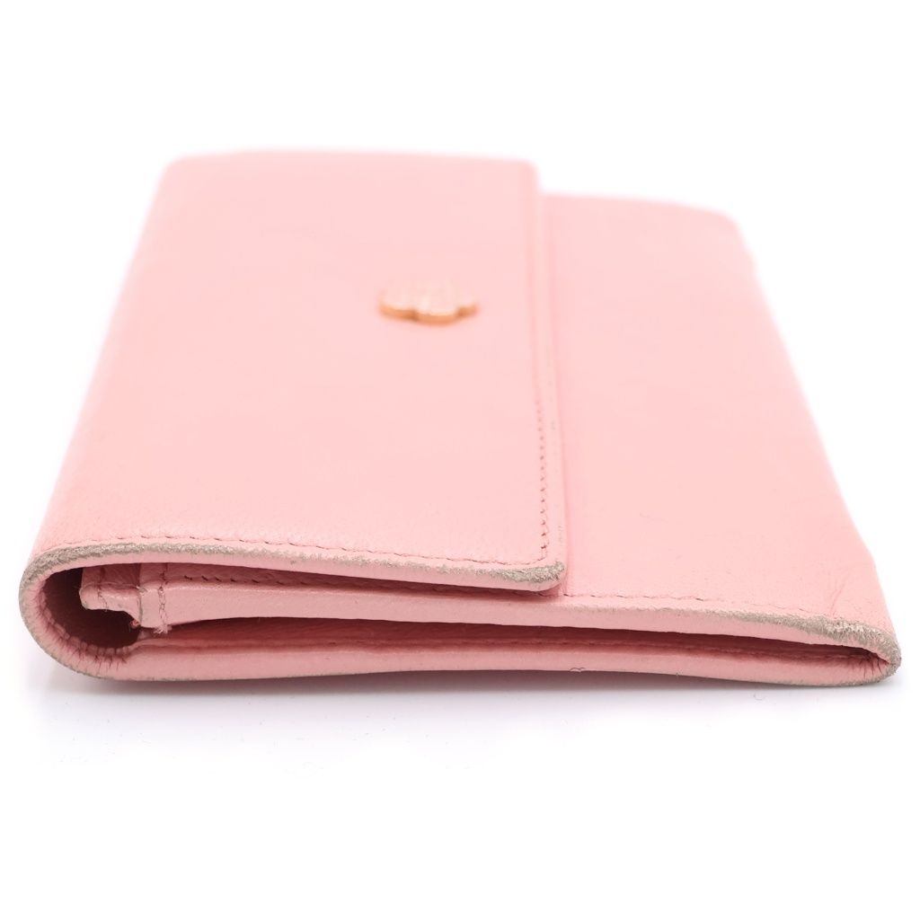 Chanel CC Logo Bifold Wallet Card Case Pink Leather Gold — view 3