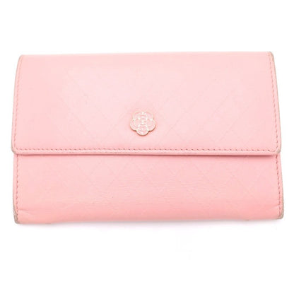 Chanel CC Logo Bifold Wallet Card Case Pink Leather Gold